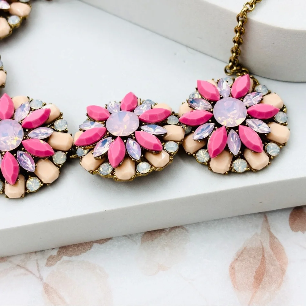 J. Crew Vintage Gold Tone Crystals Opal Multi Floral Statement Necklace - Picture 2 of 3